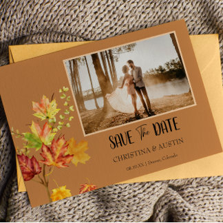 Elegant Photo Autumn wild Leaves Save the Date Postcard