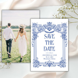 Elegant Photo Baroque Blue Column Wedding Save The Date