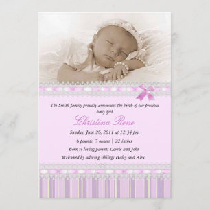 Elegant Photo Birth Announcement - Pink
