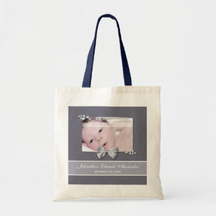 Elegant Photo Birth Announcement Silver Ribbon Tote Bag