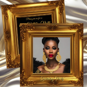 Elegant Photo Birthday Party Ornate Gold Frame Invitation