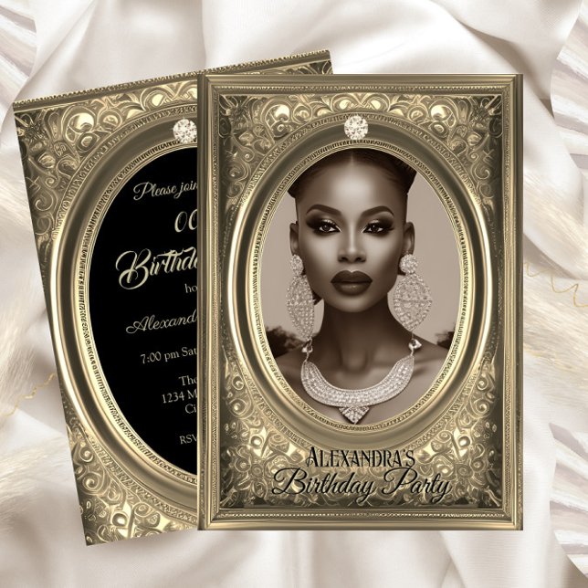 Elegant Photo Birthday Party Sepia Beige Frame Invitation (Creator Uploaded)
