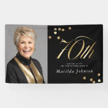 Elegant Photo Black and Gold 70th Birthday
