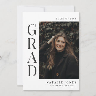 Elegant Photo Black and White Graduation Thank You Card
