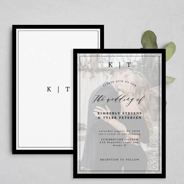 Elegant photo black and white monogram wedding invitation (Creator Uploaded)
