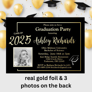 Elegant Photo Black Gold Graduation Party Real