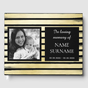 Elegant photo black gold paint striped funeral guest book