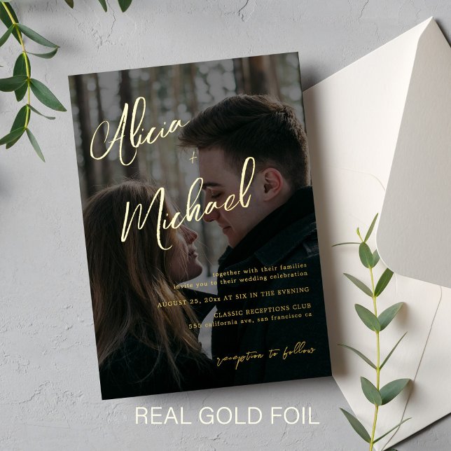 Elegant photo black gold real foil script wedding (Creator Uploaded)