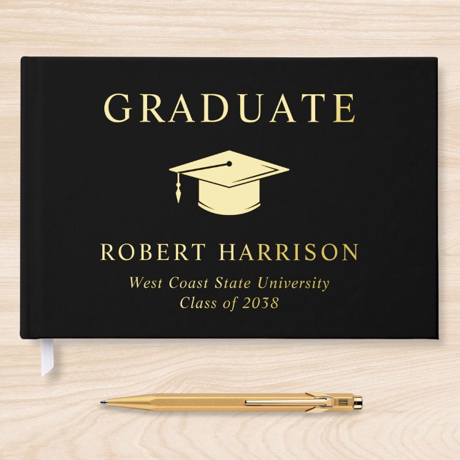 Elegant Photo Black Graduation Party Guest Book (Creator Uploaded)