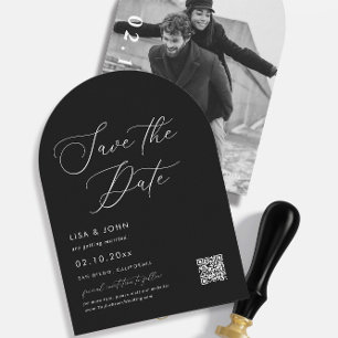 Elegant Photo Black Wedding Save the Date Curved Invitation