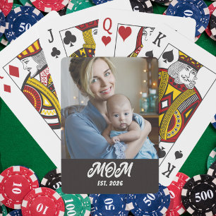 Elegant Photo Black White Script Mum Established Playing Cards