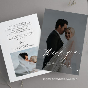 Elegant photo black white wedding thank you card