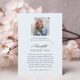 Elegant Photo Blue Christian Funeral Thank You Card