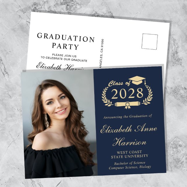 Elegant Photo Blue Graduation Party Invitation Postcard (Creator Uploaded)