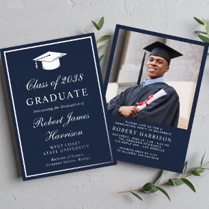 Elegant Photo Blue Graduation Party Silver