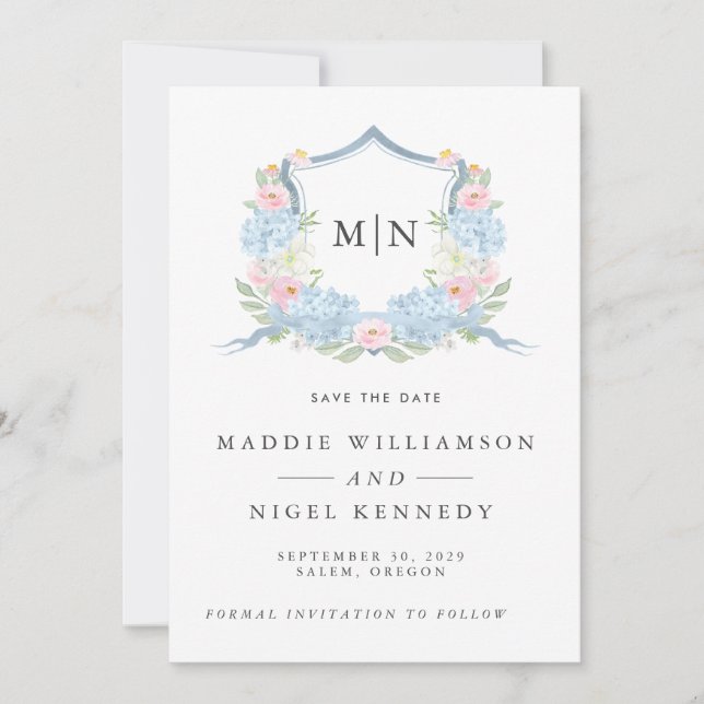 Elegant Photo Blue Monogram Save the Date  (Front)