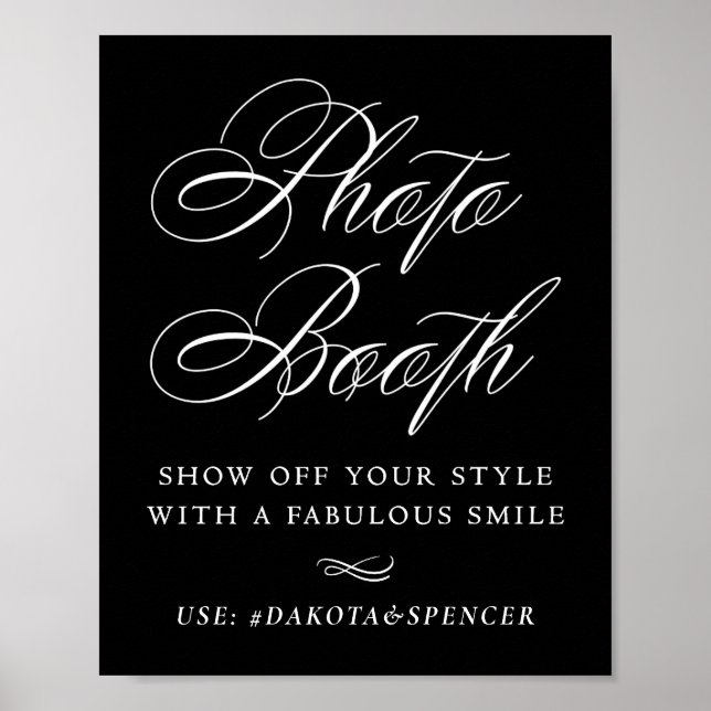 Elegant Photo Booth Smile White Calligraphy | Chic Poster (Front)