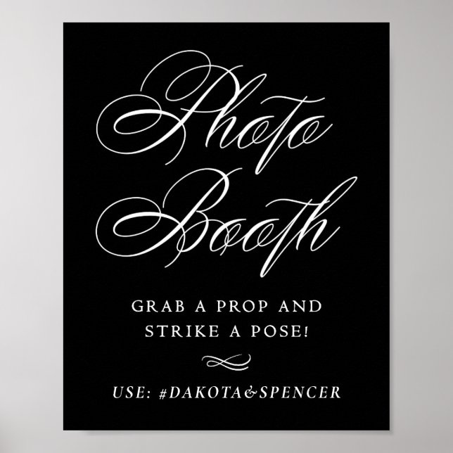 Elegant Photo Booth Strike a Pose | White Script Poster (Front)