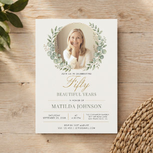 Elegant Photo Botanical 50th Birthday Invitation