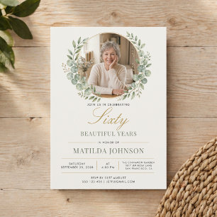 Elegant Photo Botanical 60th Birthday Invitation