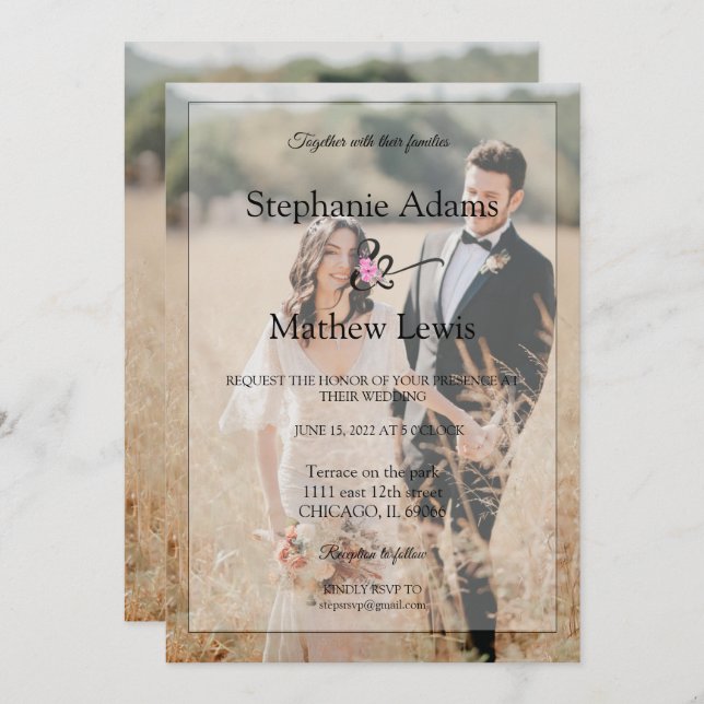 Elegant Photo Bride & Groom Wedding Invitation (Front/Back)