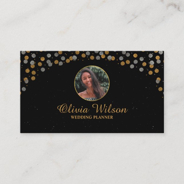Elegant Photo Brown Grey Glitter Black Modern  Business Card (Front)