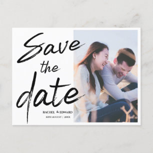 Elegant  Photo  Brush Font Wedding Save The Date Announcement Postcard