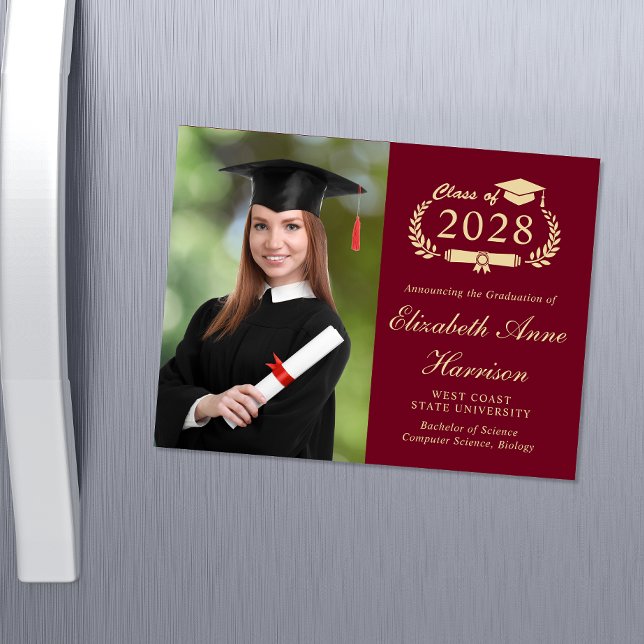 Elegant Photo Burgundy College Graduation Magnet (Share the pride and excitement of your graduate's achievement with friends and family near and far)