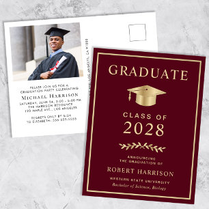 Elegant Photo Burgundy College Graduation Party Invitation Postcard