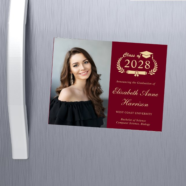 Elegant Photo Burgundy Graduation Magnetic Card (Share the pride and excitement of your graduate's achievement with friends and family near and far)