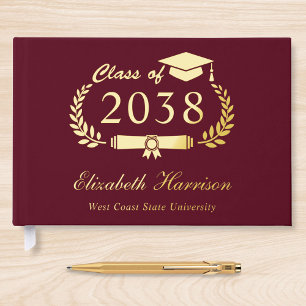 Elegant Photo Burgundy Graduation Party Guest Book