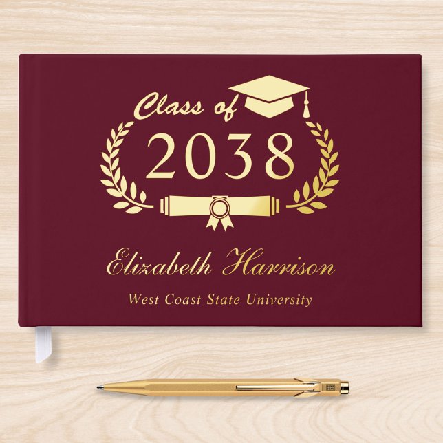 Elegant Photo Burgundy Graduation Party Guest Book (Creator Uploaded)