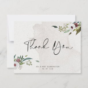 Elegant Photo Burgundy Greenery Watercolor Thank You Card
