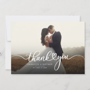 Elegant Photo Calligraphy Script Wedding Thank You Card