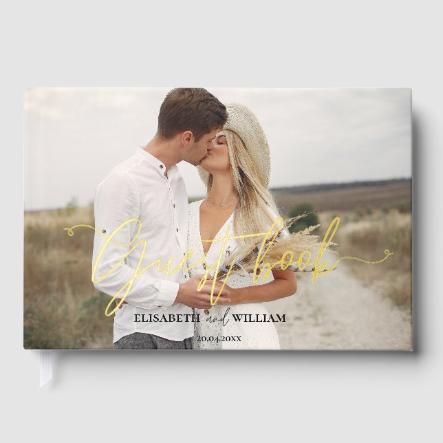 Elegant Photo Calligraphy Wedding  Guest Book (Front)