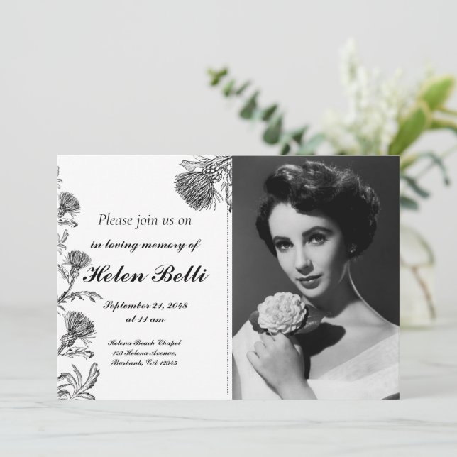 Elegant Photo Celebration of Life Memorial funeral Invitation (Standing Front)