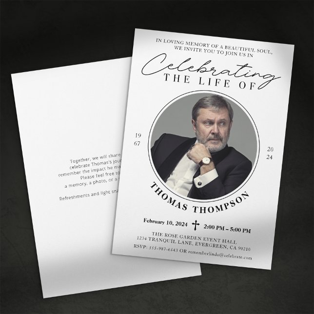 Elegant Photo Celebration of Life Memorial Invitat Invitation (Creator Uploaded)