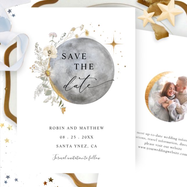 Elegant Photo Celestial Moon and Stars Wedding  Save The Date (Creator Uploaded)
