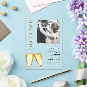 Elegant Photo Champagne Wedding Thank You Acrylic Invitations