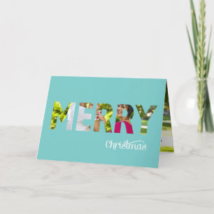 Elegant Photo Christmas Card Peekaboo in Teal