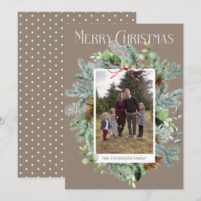 Elegant Photo Christmas Greenery Greeting Card (Front/Back)