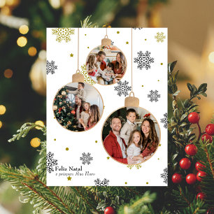 Elegant Photo Christmas Ornament,Portuguese Wishes Holiday Postcard