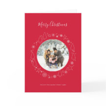 Elegant Photo Christmas Wreath Red Holiday Card