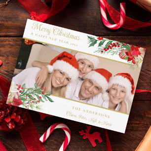 Elegant Photo Classic Merry Christmas Poinsettias