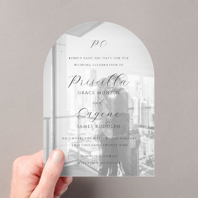 Elegant Photo Classic Wedding Save the Date Acrylic Invitations (Insitu (Handheld))