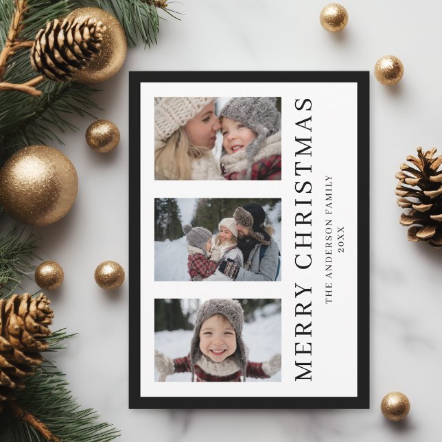 Elegant Photo Collage Black and White Christmas Holiday Card (Creator Uploaded)