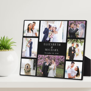 Elegant Photo Collage Black Wedding Plaque