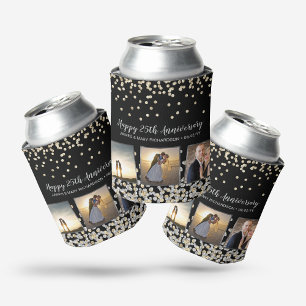 Elegant Photo Collage Gold Silver 25th Anniversary Can Cooler