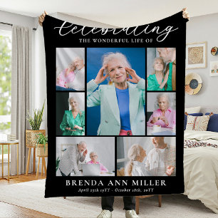 Elegant Photo Collage Memorial Funeral Tribute Fleece Blanket
