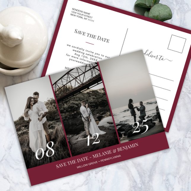 Elegant Photo Collage Rose Pink Save the Date Postcard (Elegant Photo Collage Rose Pink Save the Date Postcard)